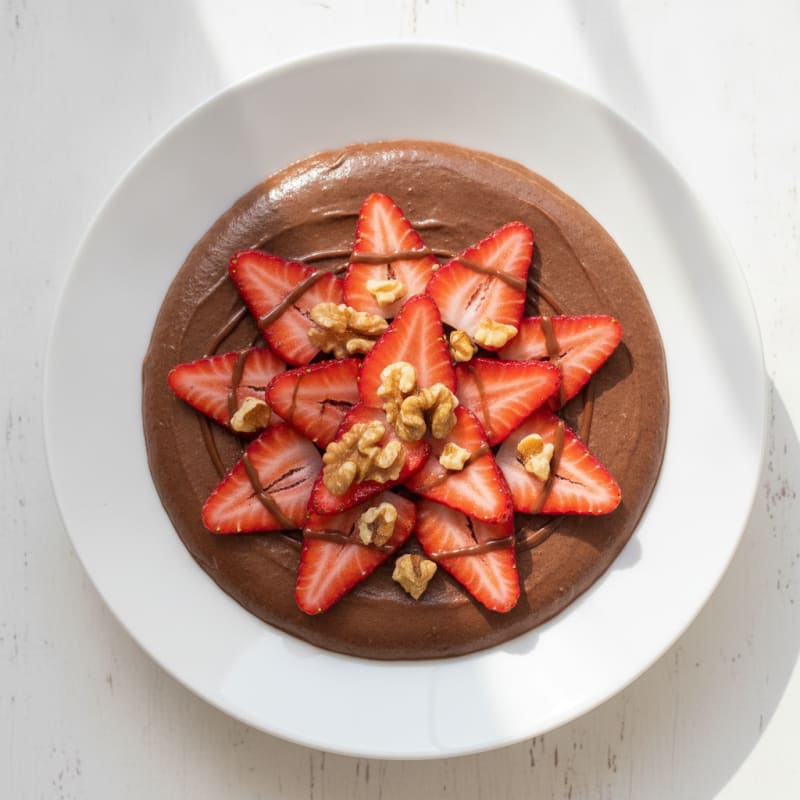 Silky Chocolate Protein Pudding with Sliced Strawberries
