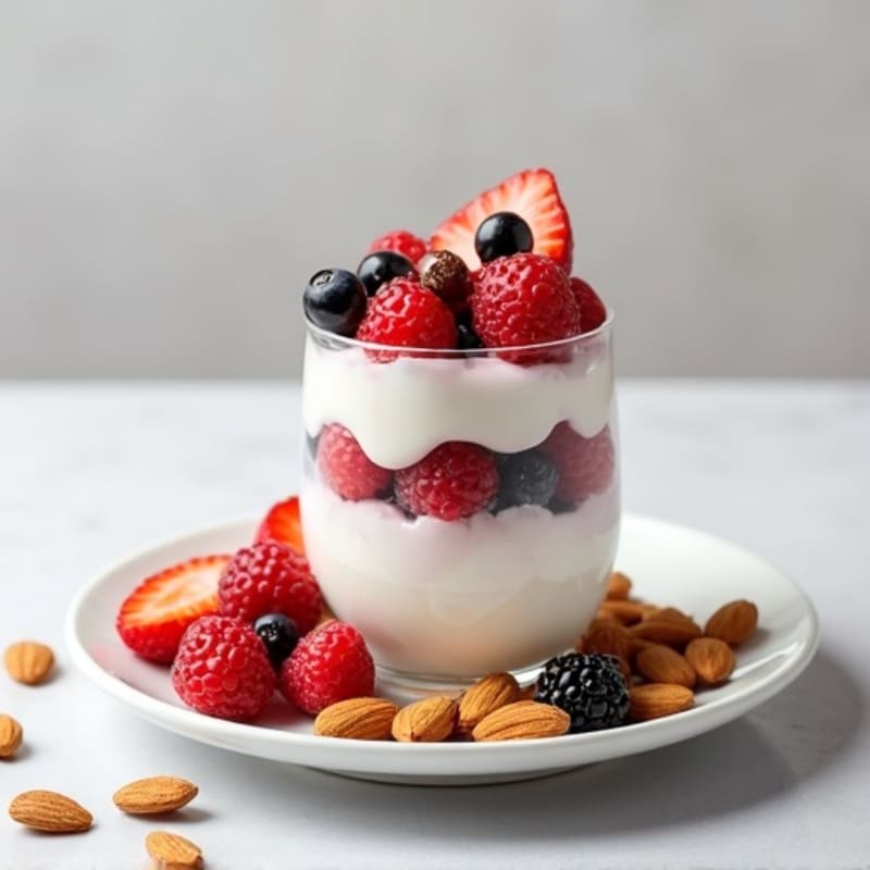 Greek Yogurt Protein Parfait with Mixed Berries and Almonds