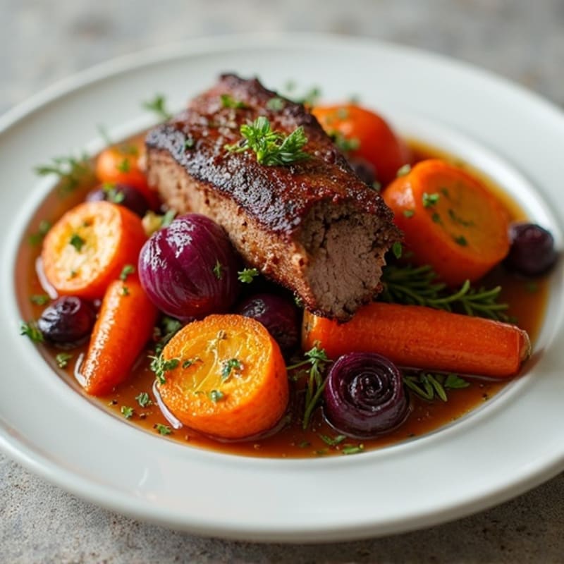 Smoky Slow-Cooked Brisket with Roasted Root Vegetables