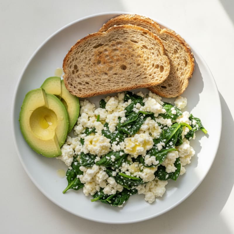 Cottage Cheese Egg White Scramble with Sautéed Spinach