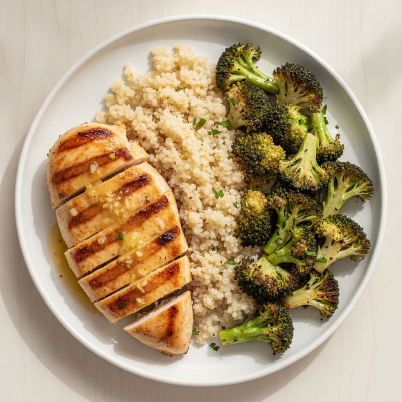 Grilled Chicken Breast with Roasted Broccoli and Quinoa