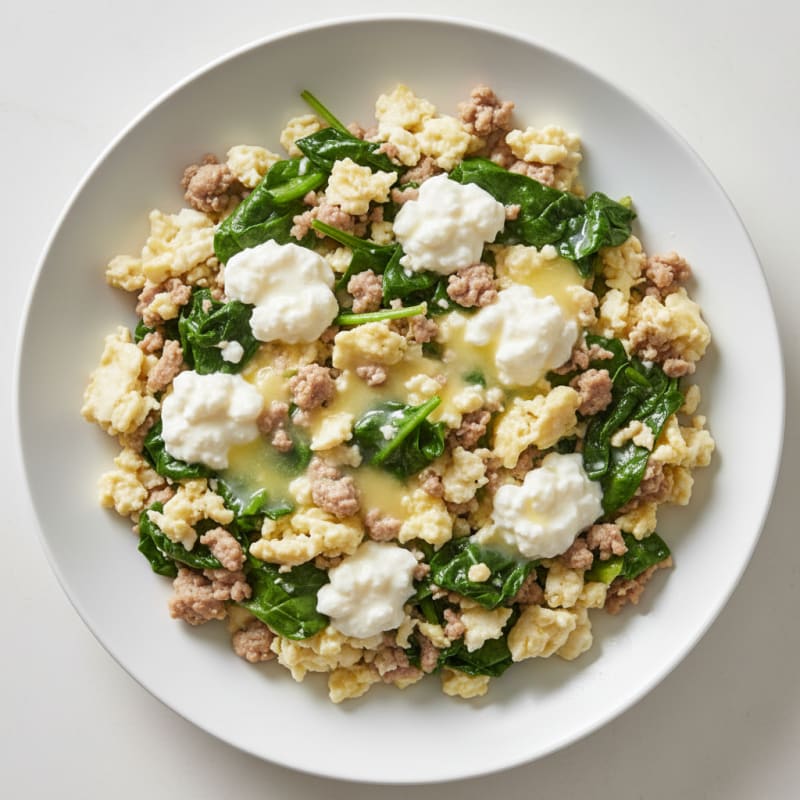 Egg White and Turkey Spinach Scramble with Cottage Cheese