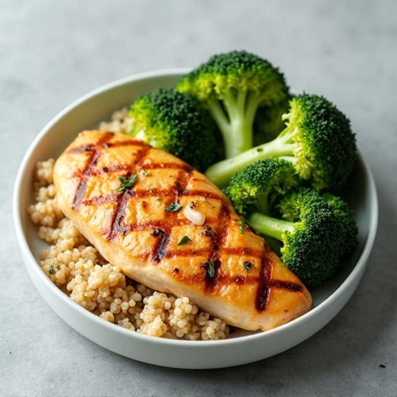Grilled Chicken Breast with Roasted Broccoli and Quinoa