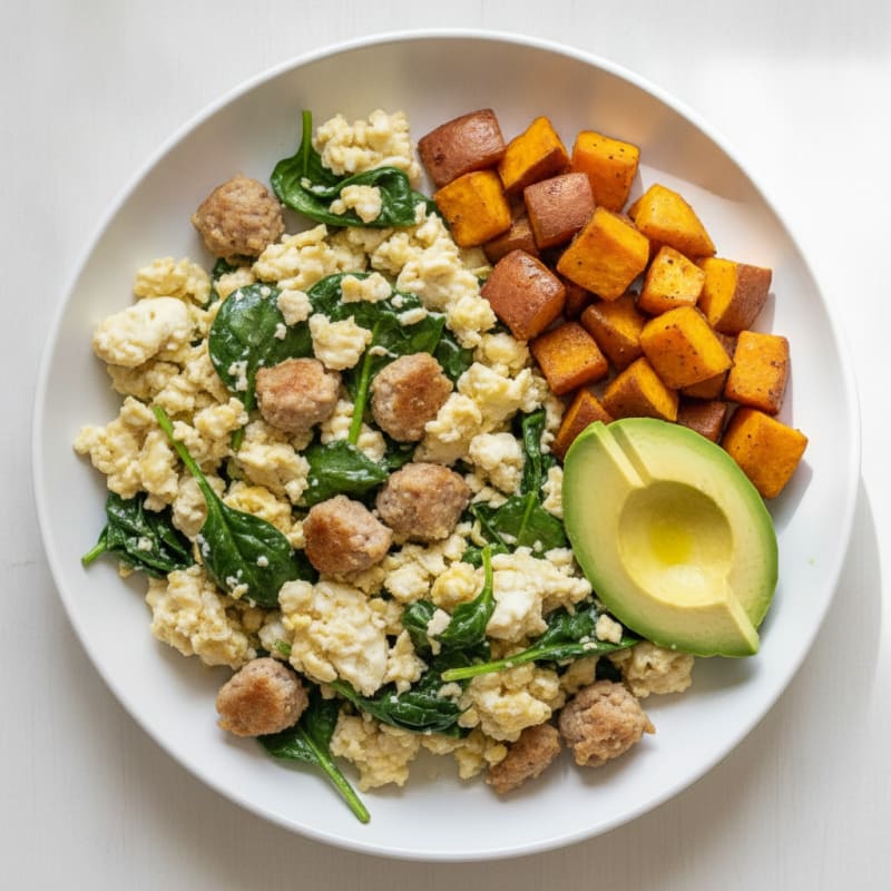 Egg White and Turkey Sausage Scramble with Spinach