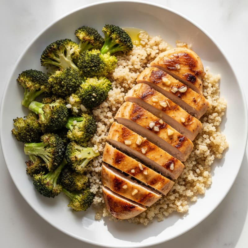 Grilled Chicken Breast with Quinoa and Roasted Broccoli