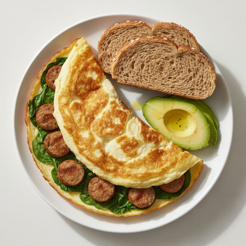 Crispy Egg White Omelet with Turkey Sausage and Spinach
