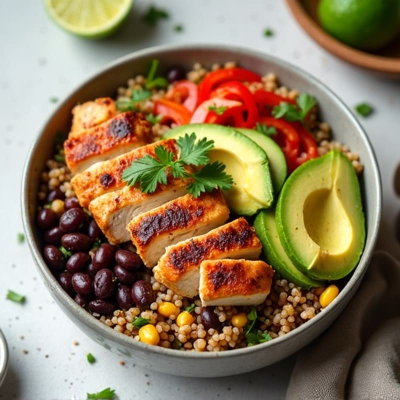 Spicy Black Bean Quinoa Bowl with Lime Avocado