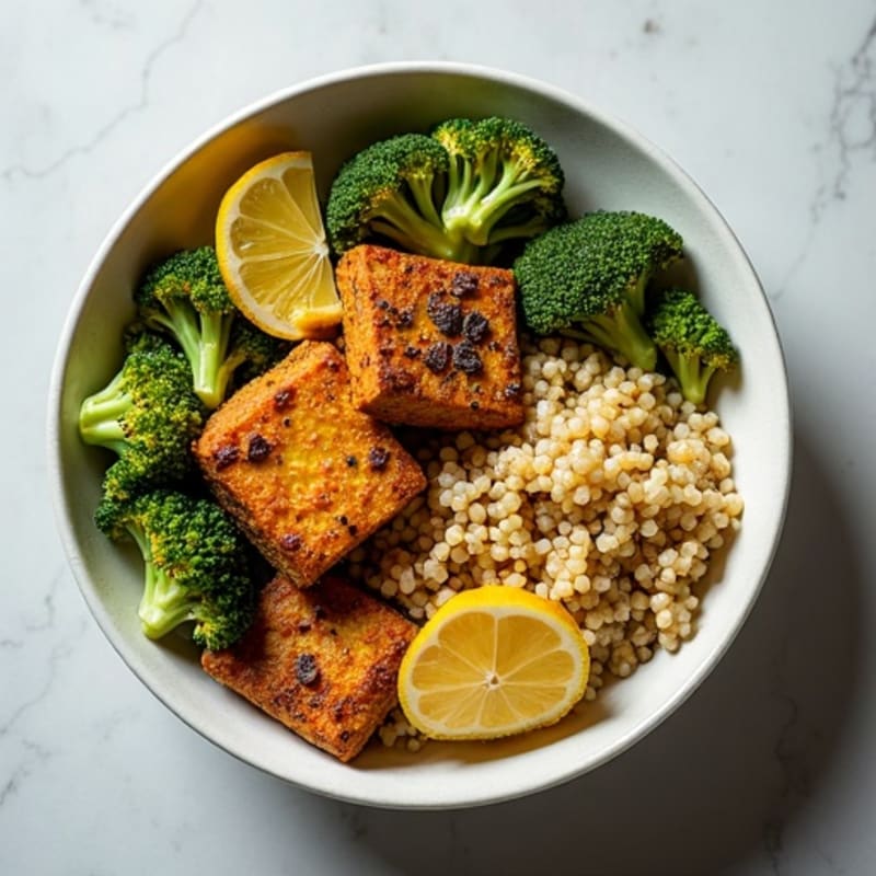 Crispy Tofu and Quinoa Power Bowl with Roasted Broccoli