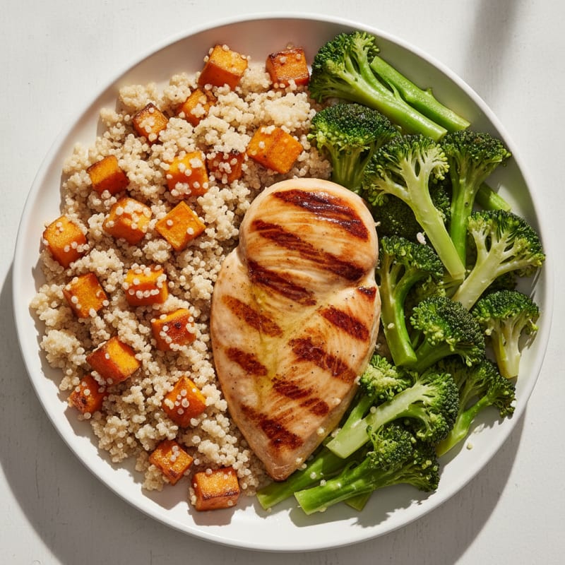 Grilled Chicken Breast with Quinoa and Steamed Broccoli