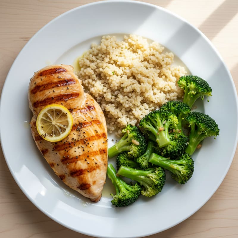 Grilled Chicken Breast with Quinoa and Steamed Broccoli
