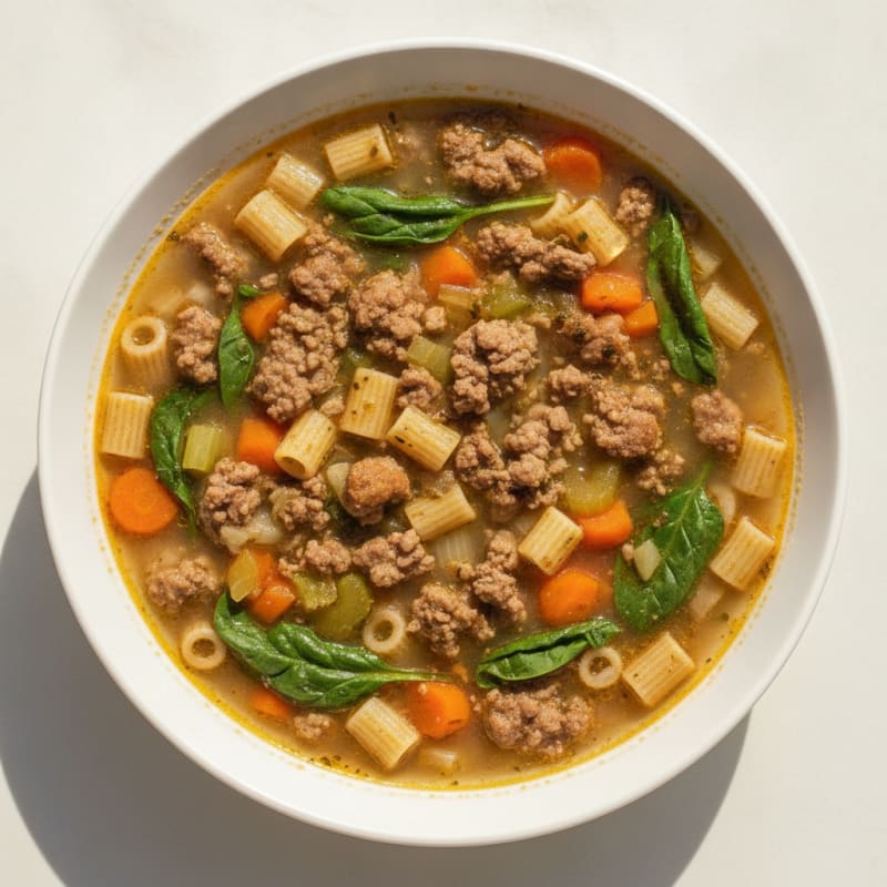 Lean Beef and Vegetable Soup with Whole Wheat Pasta
