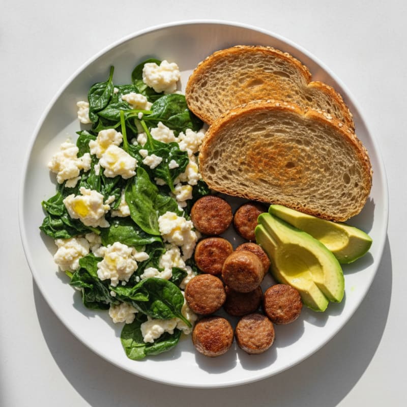 Egg White and Spinach Scramble with Turkey Sausage