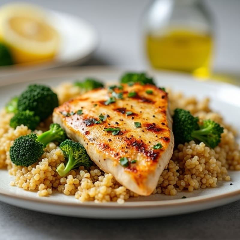 Grilled Lemon Garlic Chicken Breast with Quinoa and Roasted Broccoli