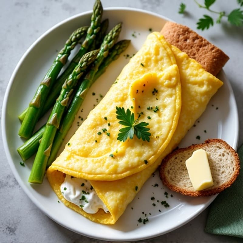 Fluffy Egg White Omelet with Fresh Herbs and Roasted Asparagus