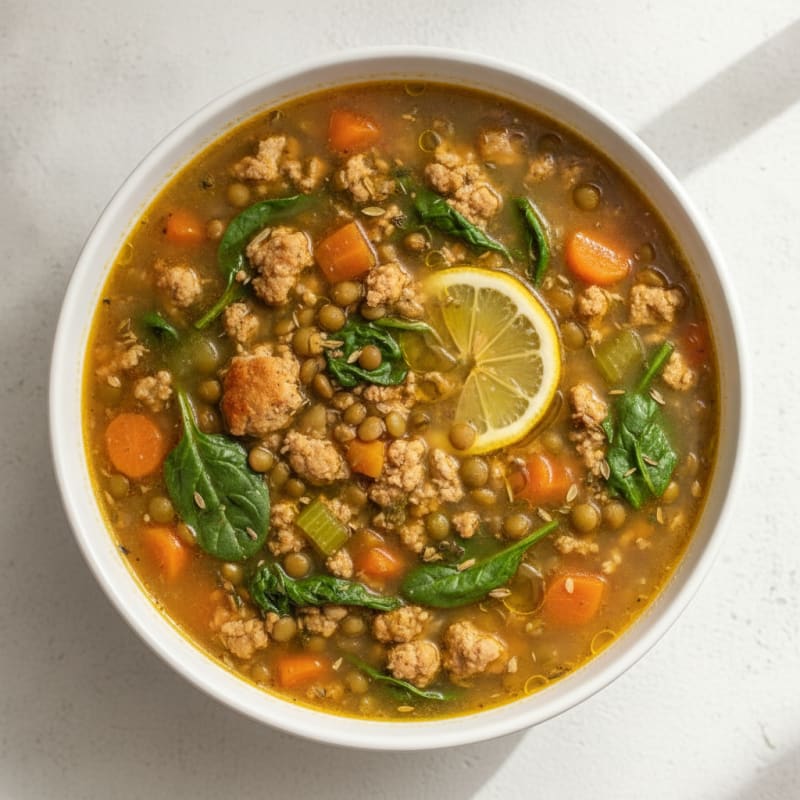 Mediterranean Turkey and Spinach Lentil Soup