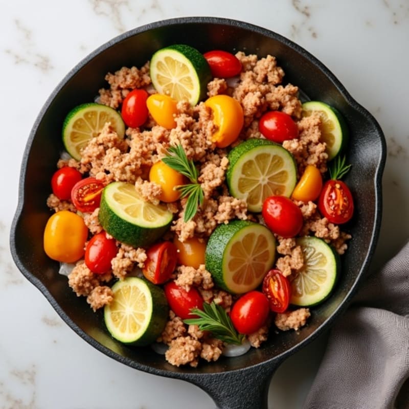 Savory Ground Chicken and Roasted Vegetable Skillet