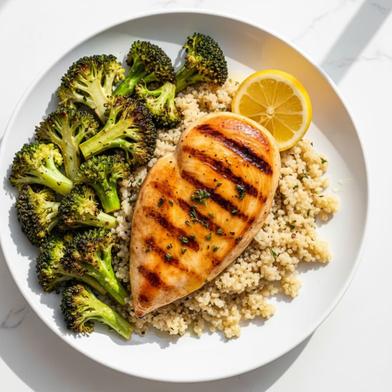 Grilled Chicken Breast with Quinoa and Roasted Broccoli