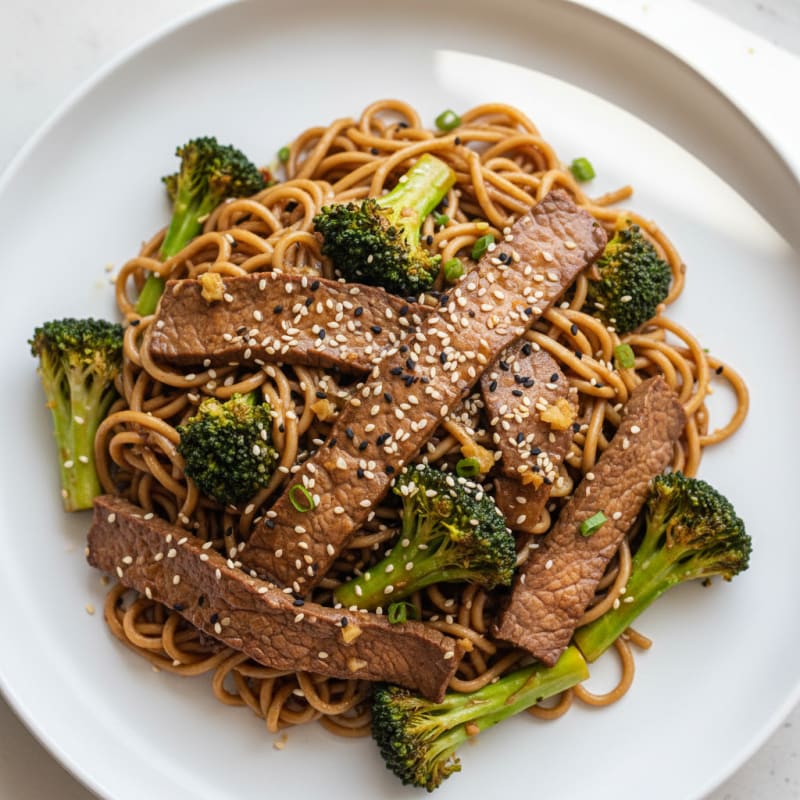 Tender Sesame Beef and Broccoli Noodles