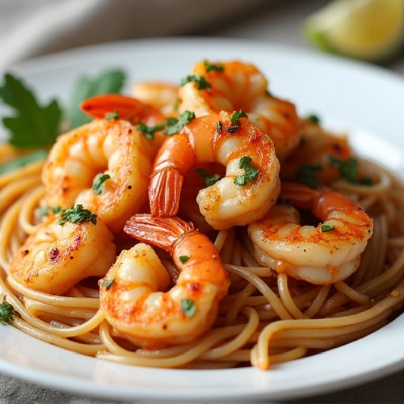 Jerk-Spiced Garlic Shrimp with Whole Wheat Spaghetti