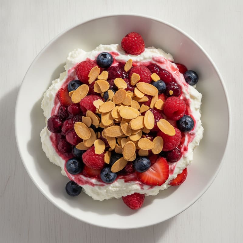 Greek Yogurt Protein Parfait with Mixed Berries and Almonds