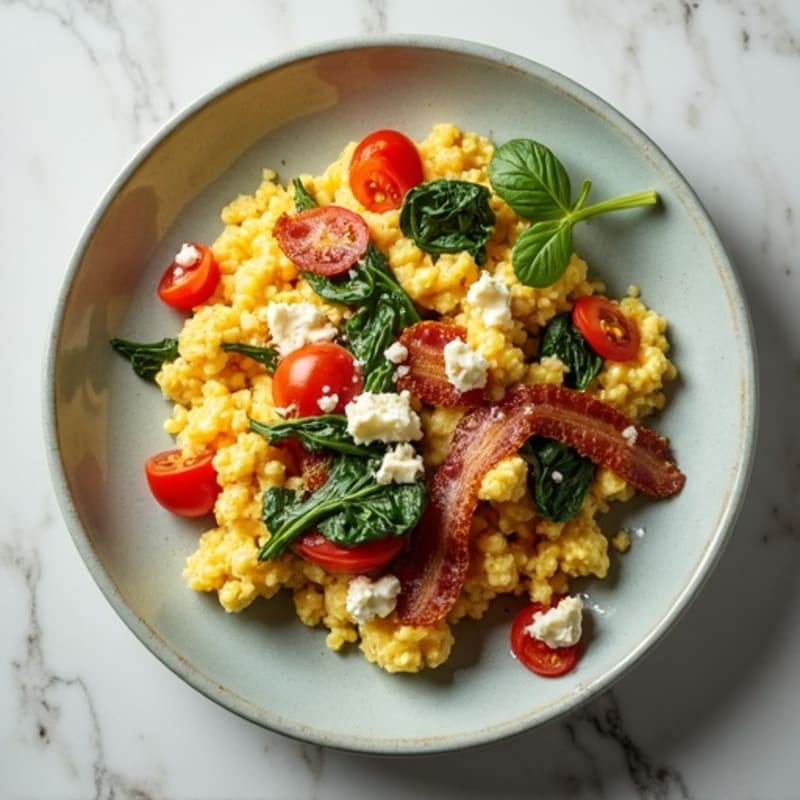 Crispy Turkey Bacon and Egg White Scramble with Spinach