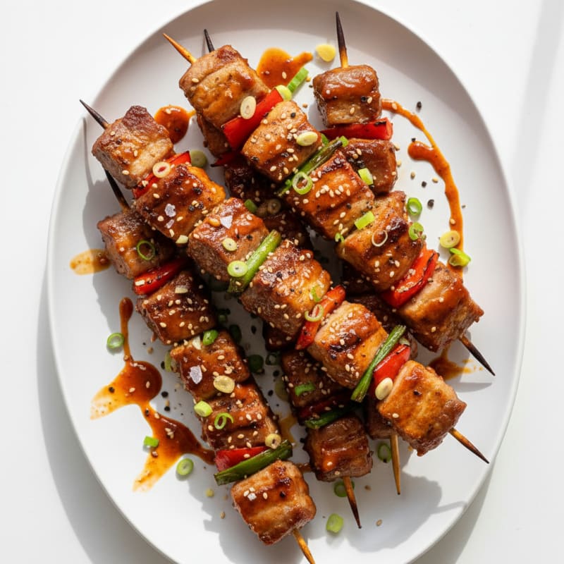 Spicy Gochujang Pork Belly Skewers
