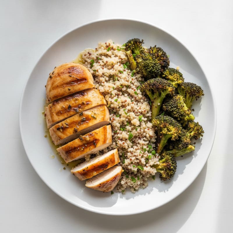 Grilled Chicken Breast with Quinoa and Roasted Broccoli