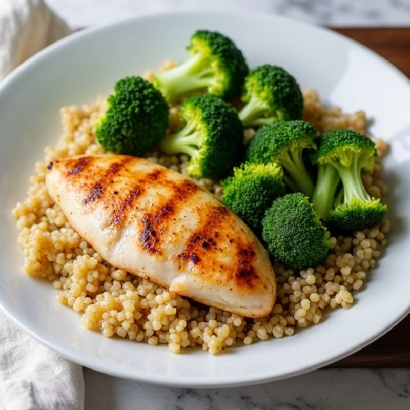 Grilled Chicken Breast with Quinoa and Roasted Broccoli