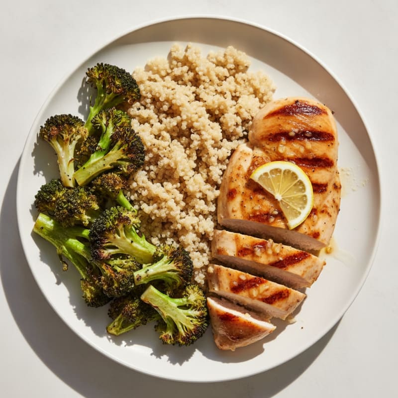 Grilled Chicken Breast with Quinoa and Roasted Broccoli
