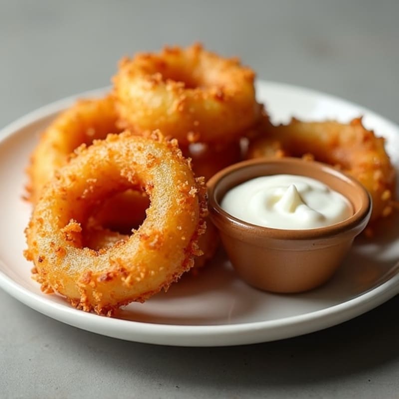 Crispy Baked Onion Rings with Almond Flour Coating & Greek Yogurt Dip