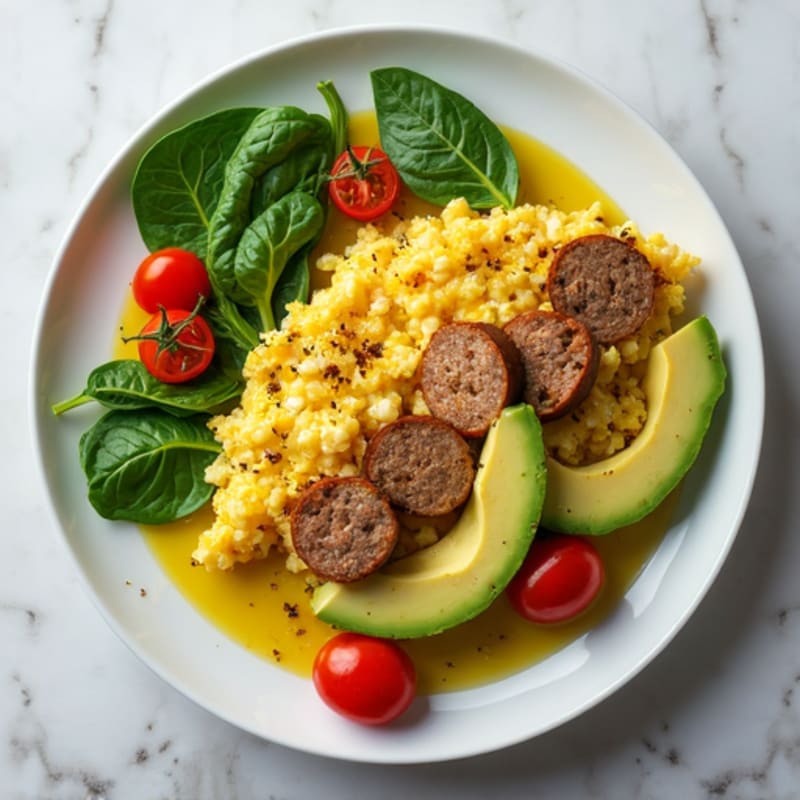 Egg White Spinach Scramble with Turkey Sausage