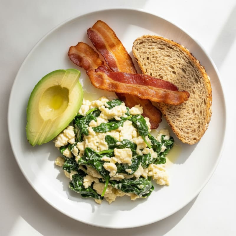 Egg White and Spinach Scramble with Turkey Bacon