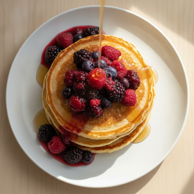 Fluffy Buttermilk Pancakes with Berry Compote