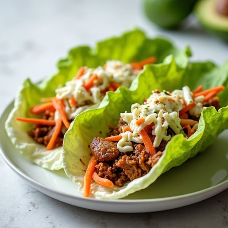 Slow Cooked Pulled Pork Lettuce Wraps with Creamy Slaw