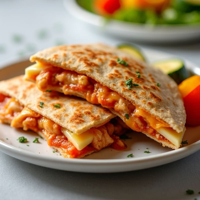 Tangy BBQ Chicken Crispy Quesadilla with Roasted Vegetables
