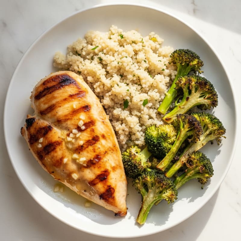 Grilled Chicken Breast with Quinoa and Roasted Broccoli