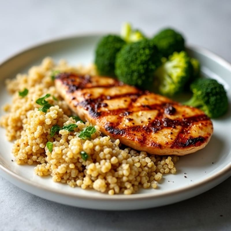 Grilled Chicken Breast with Quinoa and Roasted Broccoli