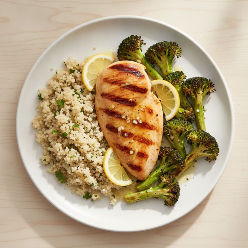 Grilled Chicken Breast with Quinoa and Roasted Broccoli