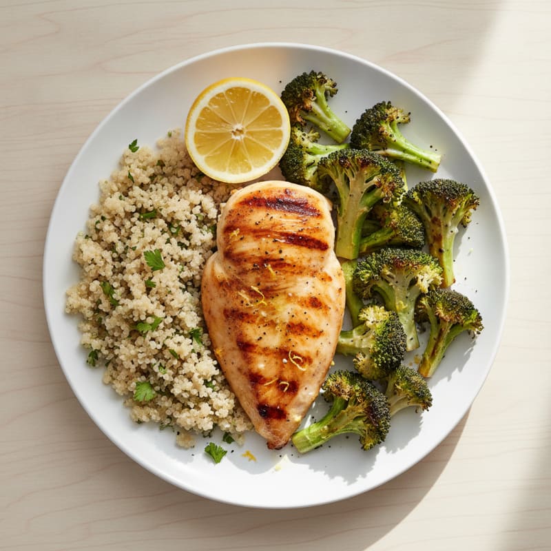 Grilled Chicken Breast with Quinoa and Roasted Broccoli