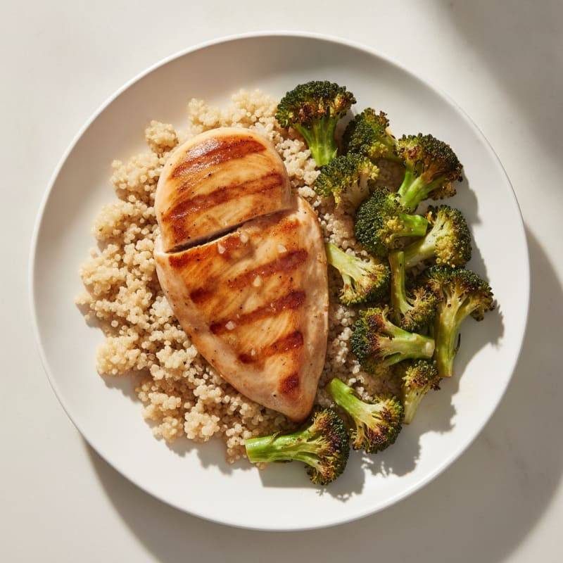 Grilled Chicken Breast with Quinoa and Roasted Broccoli