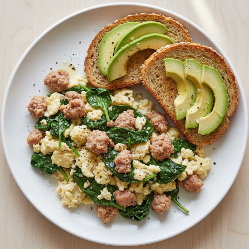 Egg White and Turkey Sausage Scramble with Spinach