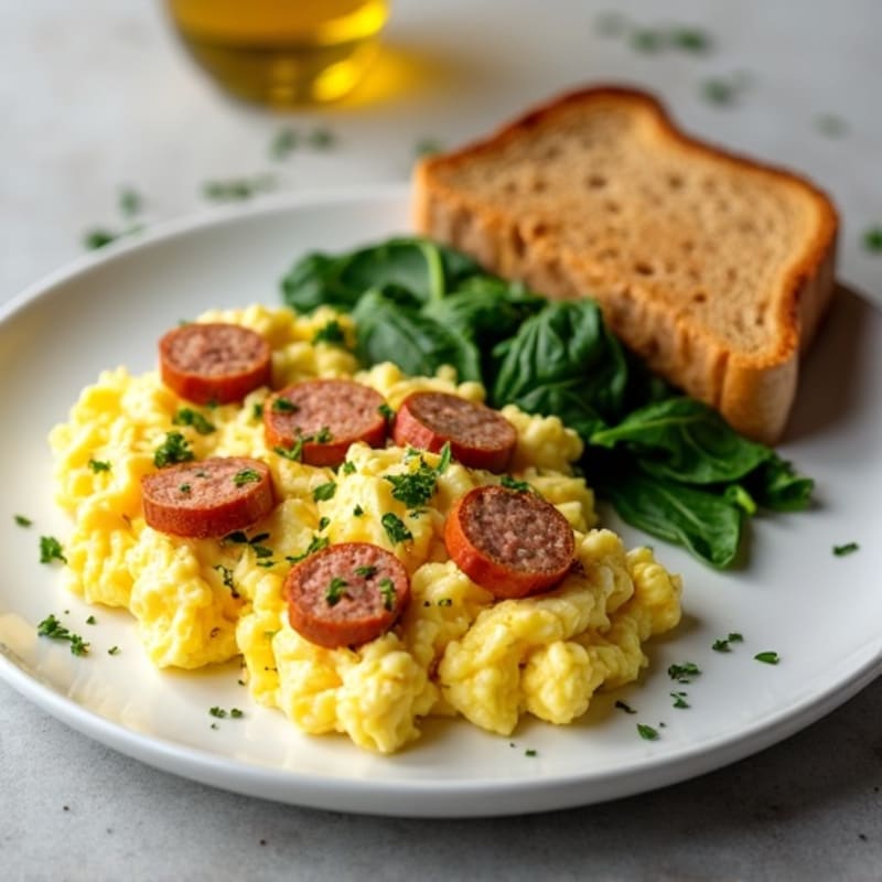 Scrambled Egg Whites with Spinach and Turkey Sausage