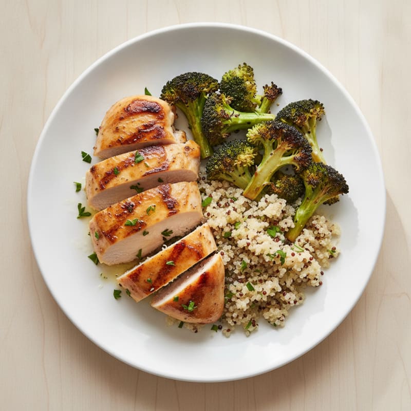 Grilled Chicken Breast with Quinoa and Roasted Broccoli