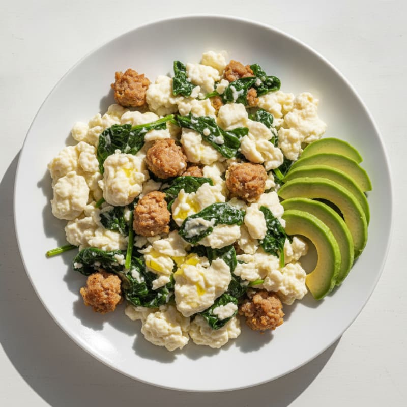 Egg White Scramble with Turkey Sausage and Spinach