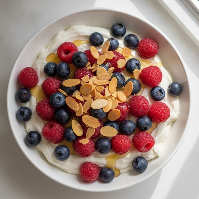 Greek Yogurt Protein Mousse with Berries and Almonds