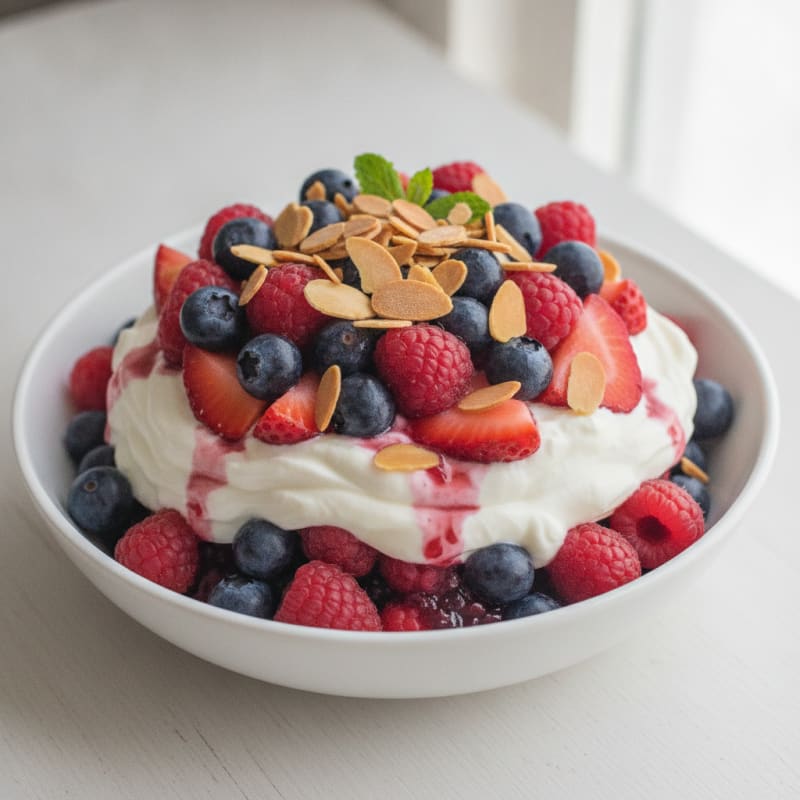 Greek Yogurt Protein Parfait with Mixed Berries and Almonds