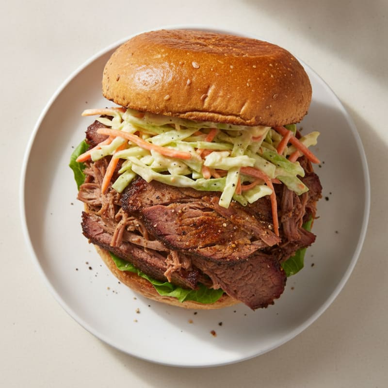Smoky Brisket Sandwich with Tangy Slaw