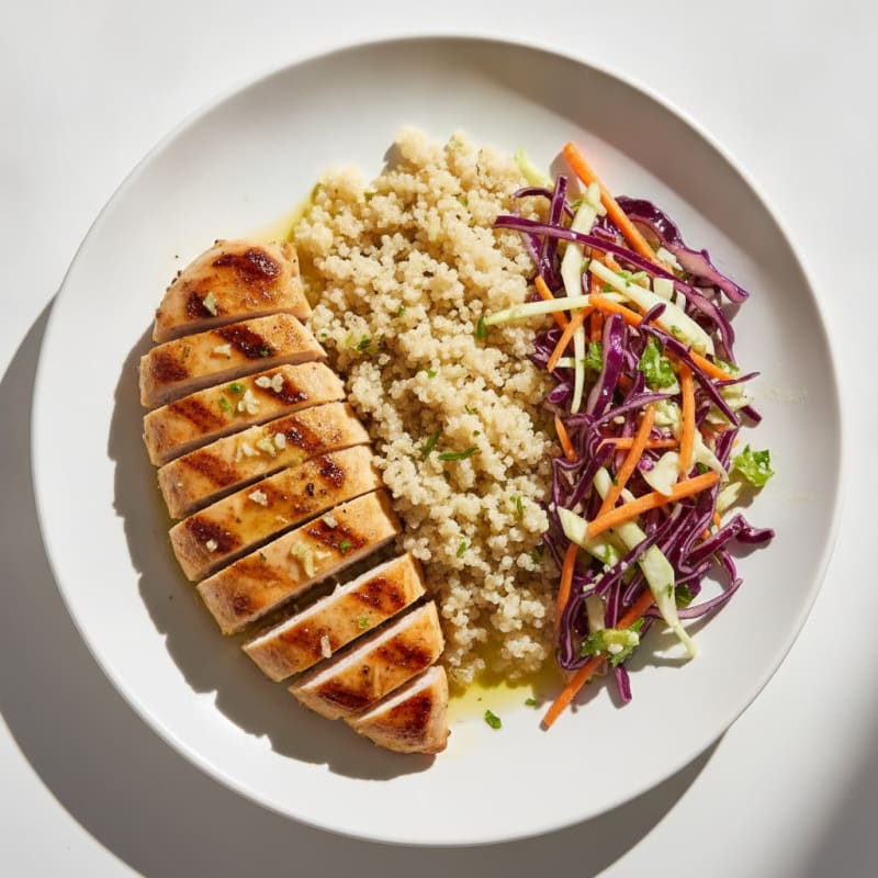 Grilled Chicken Breast with Crunchy Cabbage Slaw and Quinoa