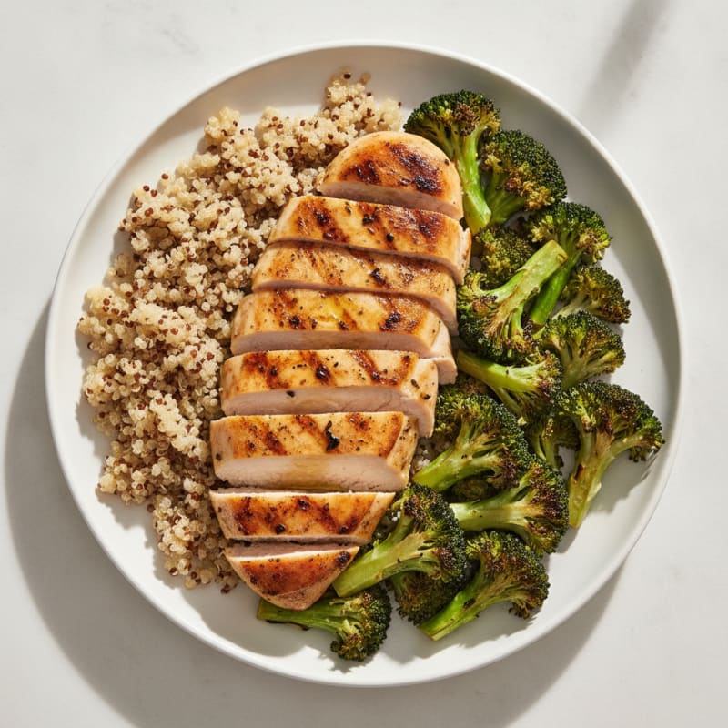Grilled Chicken Breast with Roasted Broccoli and Quinoa