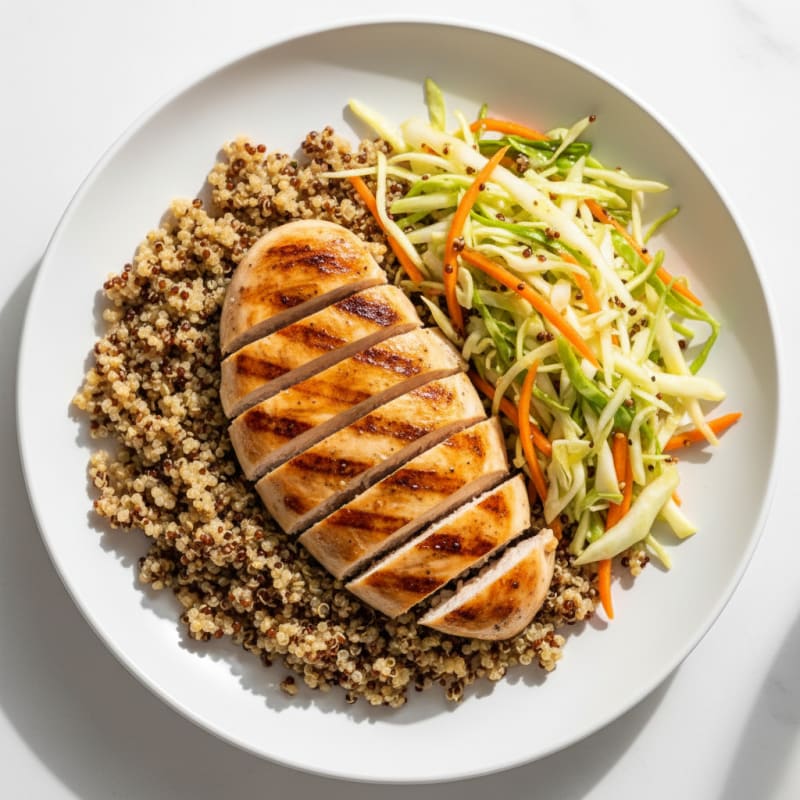 Grilled Chicken Breast with Crunchy Cabbage Slaw and Quinoa